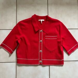 Maje Red Contrast Cropped Cardigan